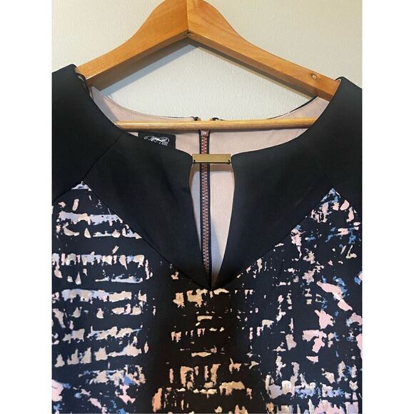 Jax Women’s Size 14 Sheath Dress Black Multicolor 3/4 Sleeve Knee Length Zip Up - Picture 6 of 12